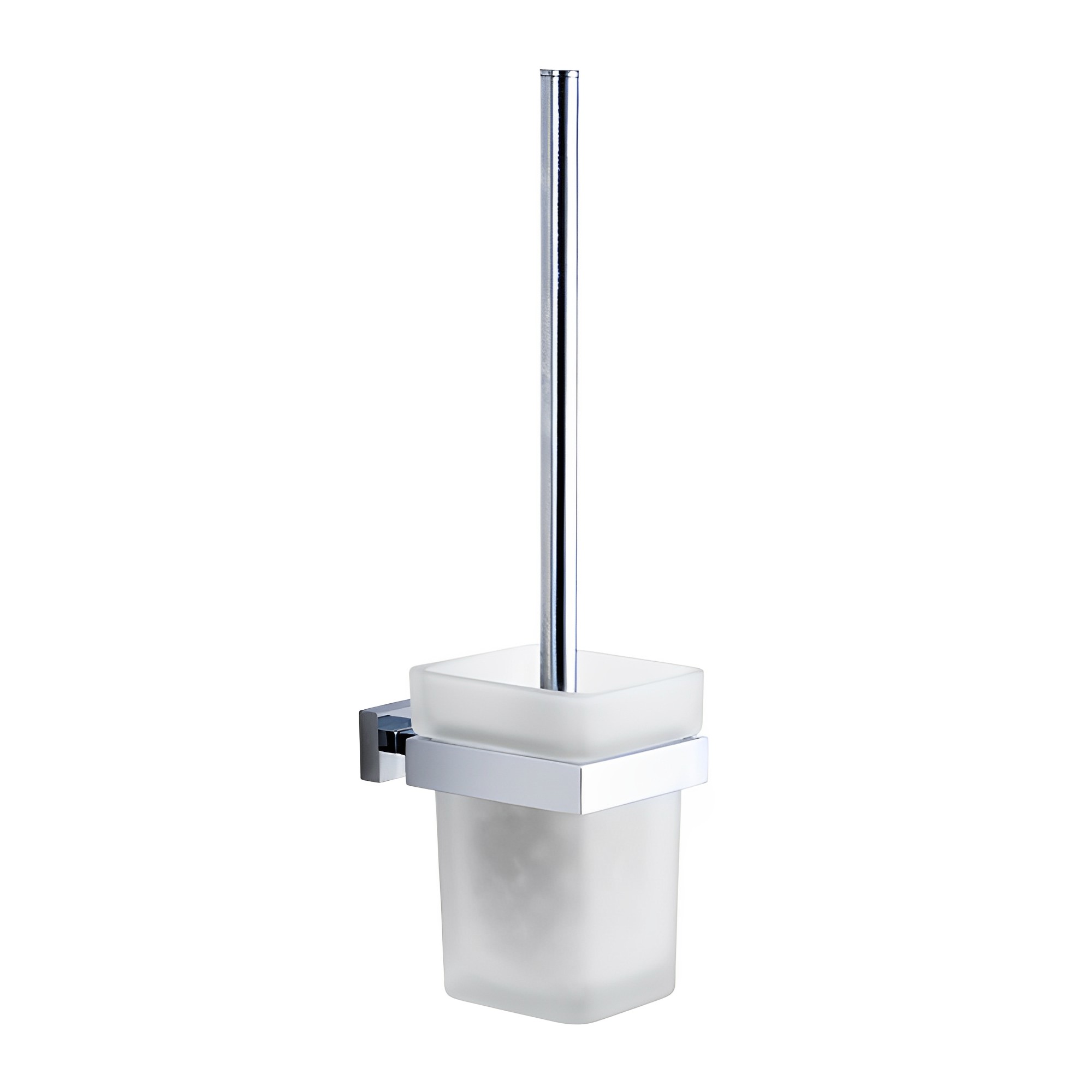 OJ-G1219L Messing toiletborstelhouder, verchroomd handvat met matglazen bekers, messing badkameraccessoires